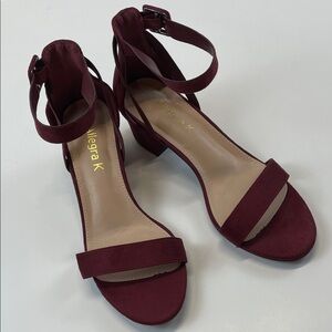 Allegra K Burgundy Ankle Strap Heels Womens Block Heel Dress Shoed Sz 9.5